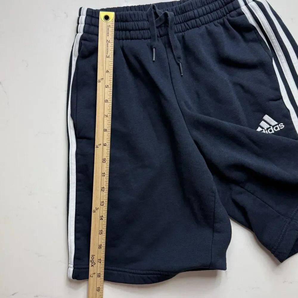 Adidas Originals Mens Size Small Active 3 Stripes Fleece Sweat Shorts Navy Blue